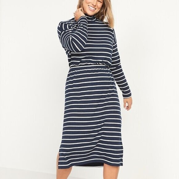 Old Navy Striped Dress Women's Plus Size 4X Blue White Knit Midi NEW - Picture 1 of 8
